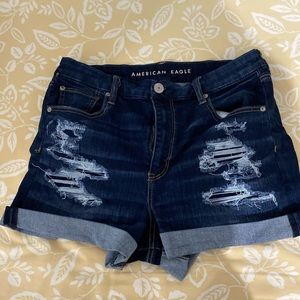 Dark blue, ripped shorts